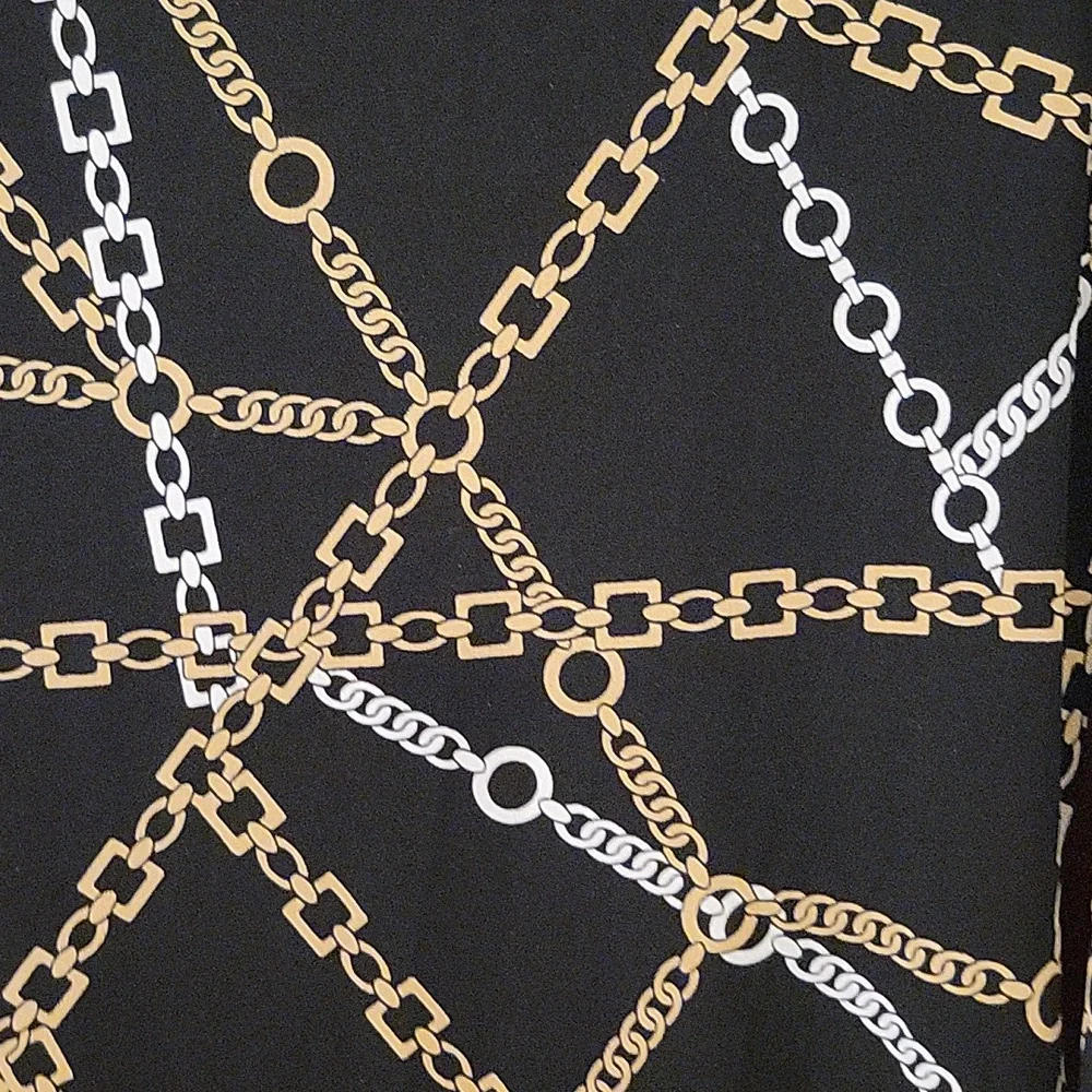 Chico’s | Black Faux Wrap Chain Print Midi Dress - US Size 8/10 - Picture 5 of 9